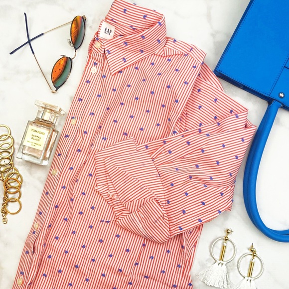 GAP Tops - Orange Stripe Dot Embroidered Button Down Shirt